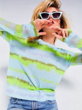 Lisa Todd Rise Above Summer Sweater in Aqua Combo Size M